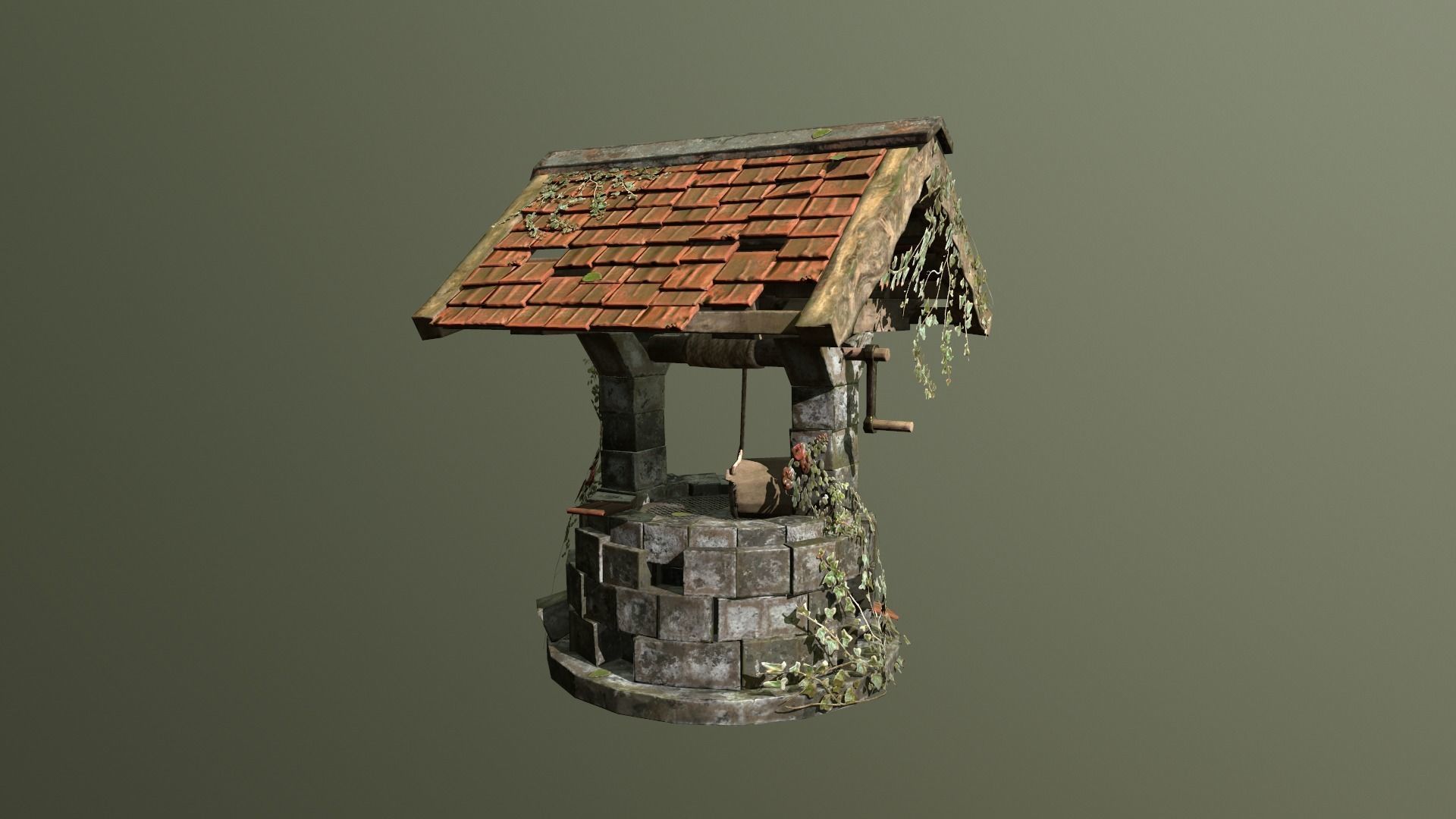 Ruined old Draw-well Low-poly 3D model_13