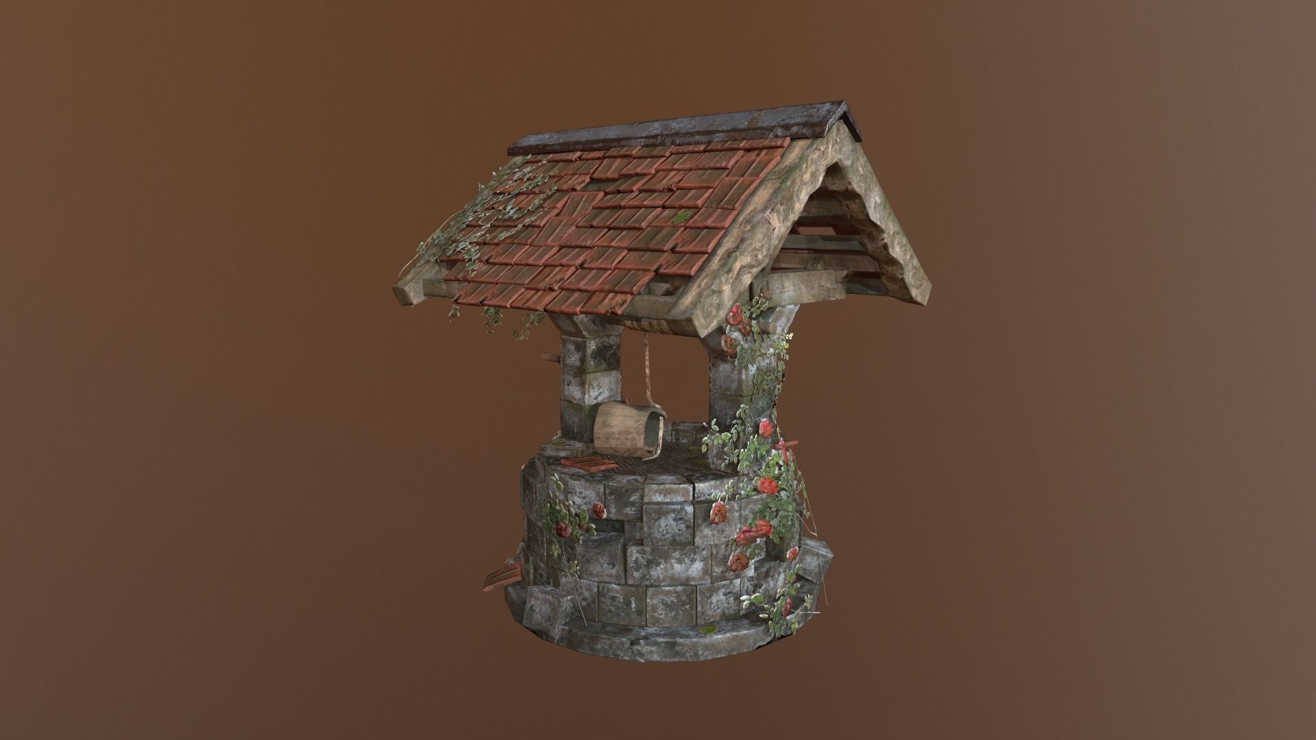 Ruined old Draw-well Low-poly 3D model_15
