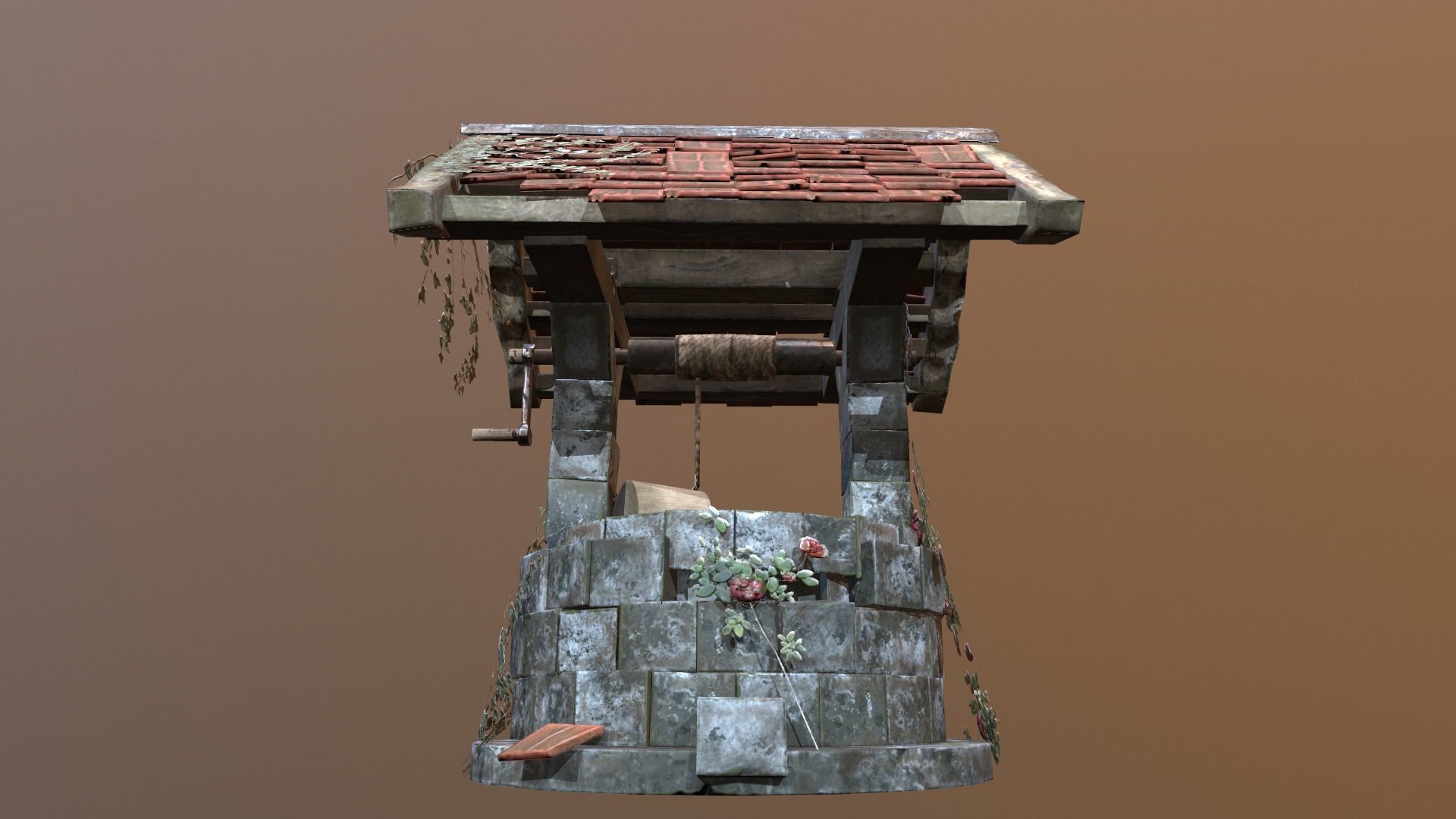Ruined old Draw-well Low-poly 3D model_7