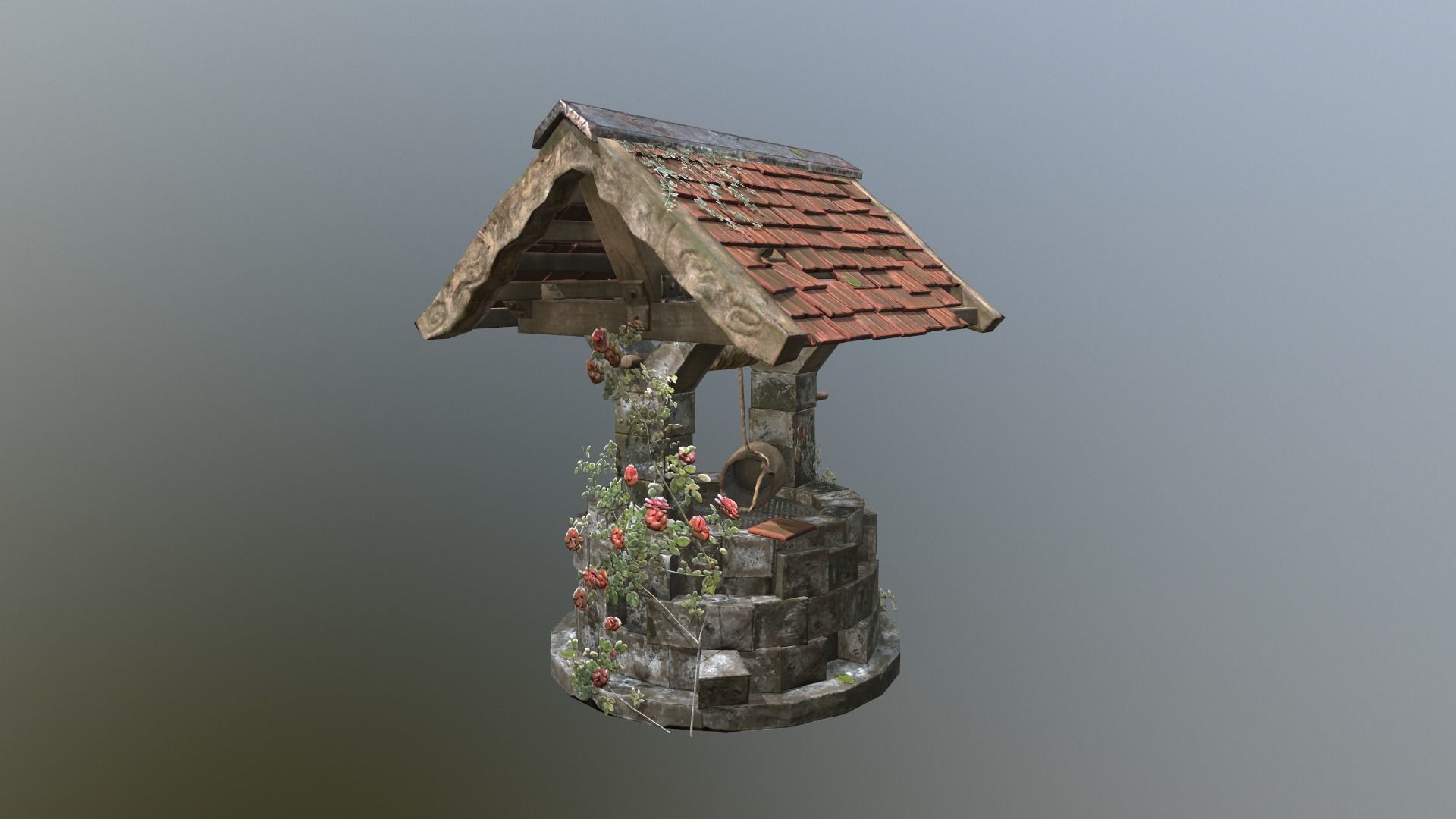 Ruined old Draw-well Low-poly 3D model_14