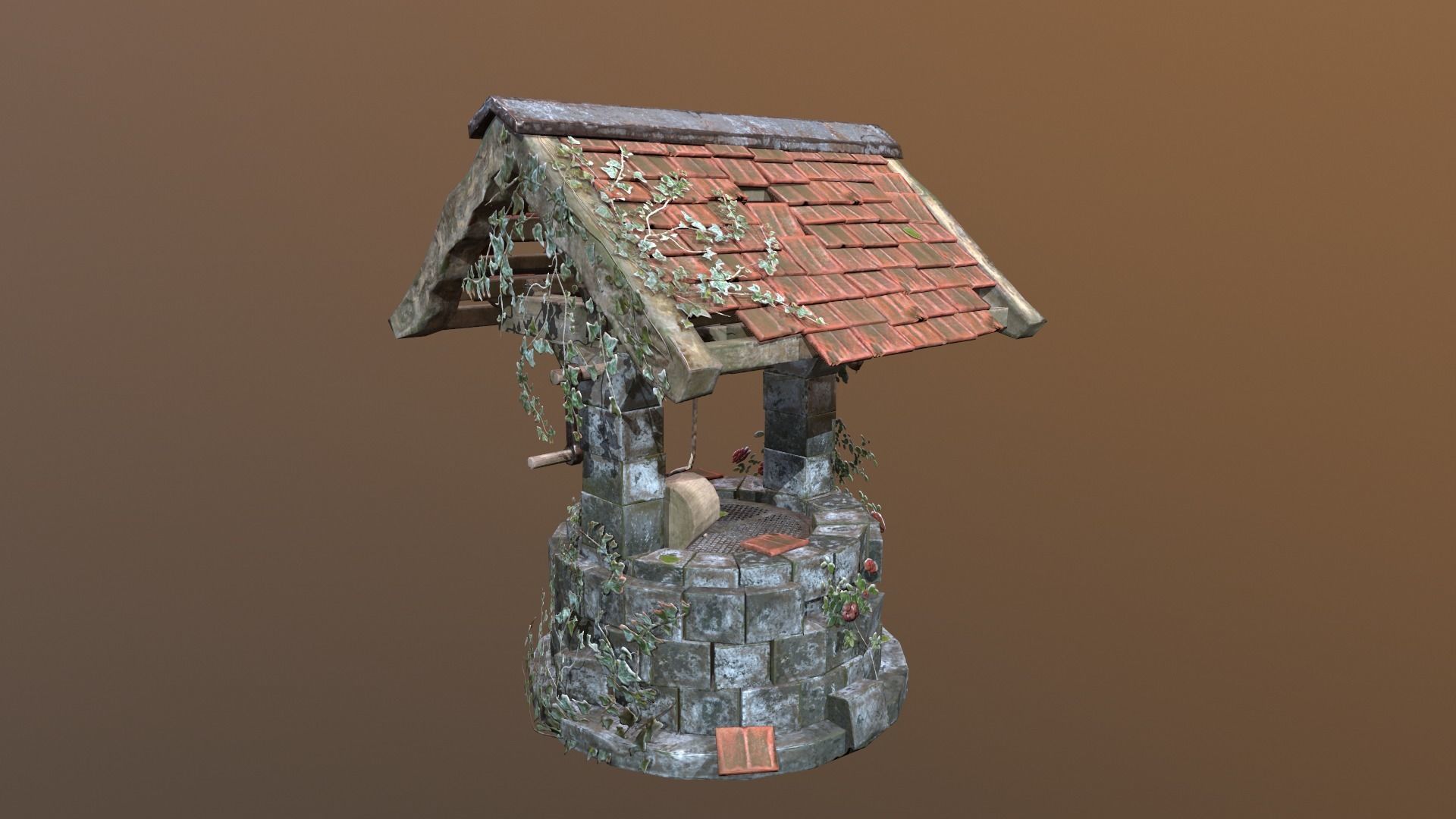 Ruined old Draw-well Low-poly 3D model_5