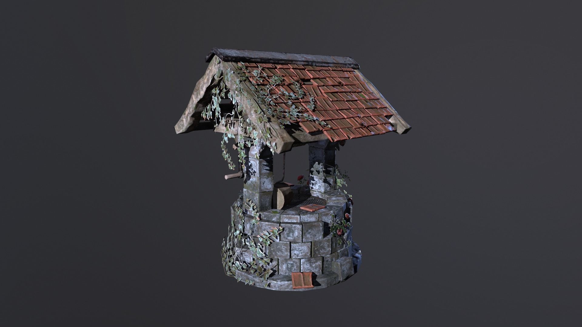Ruined old Draw-well Low-poly 3D model_16