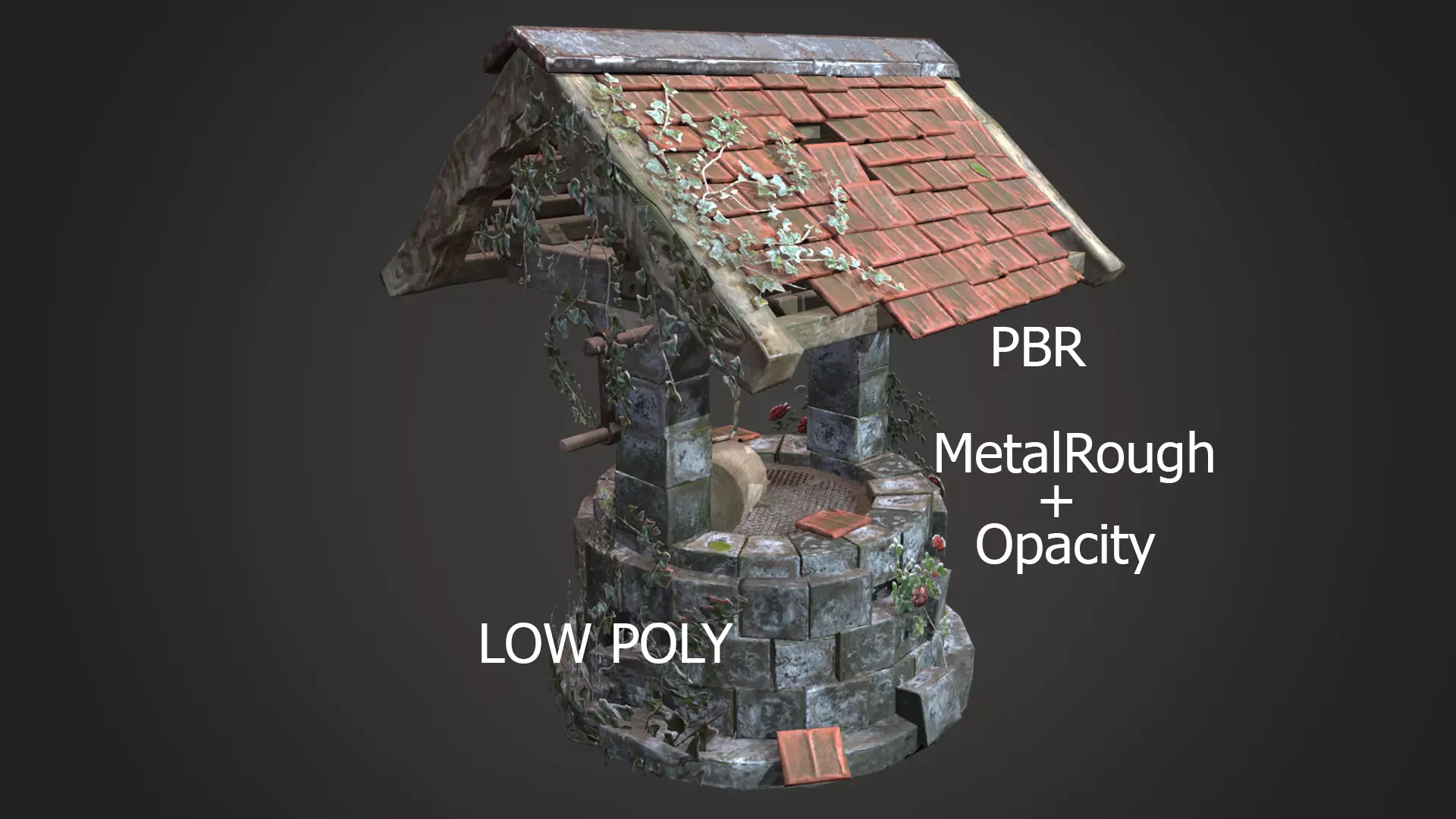 Ruined old Draw-well Low-poly 3D model_0