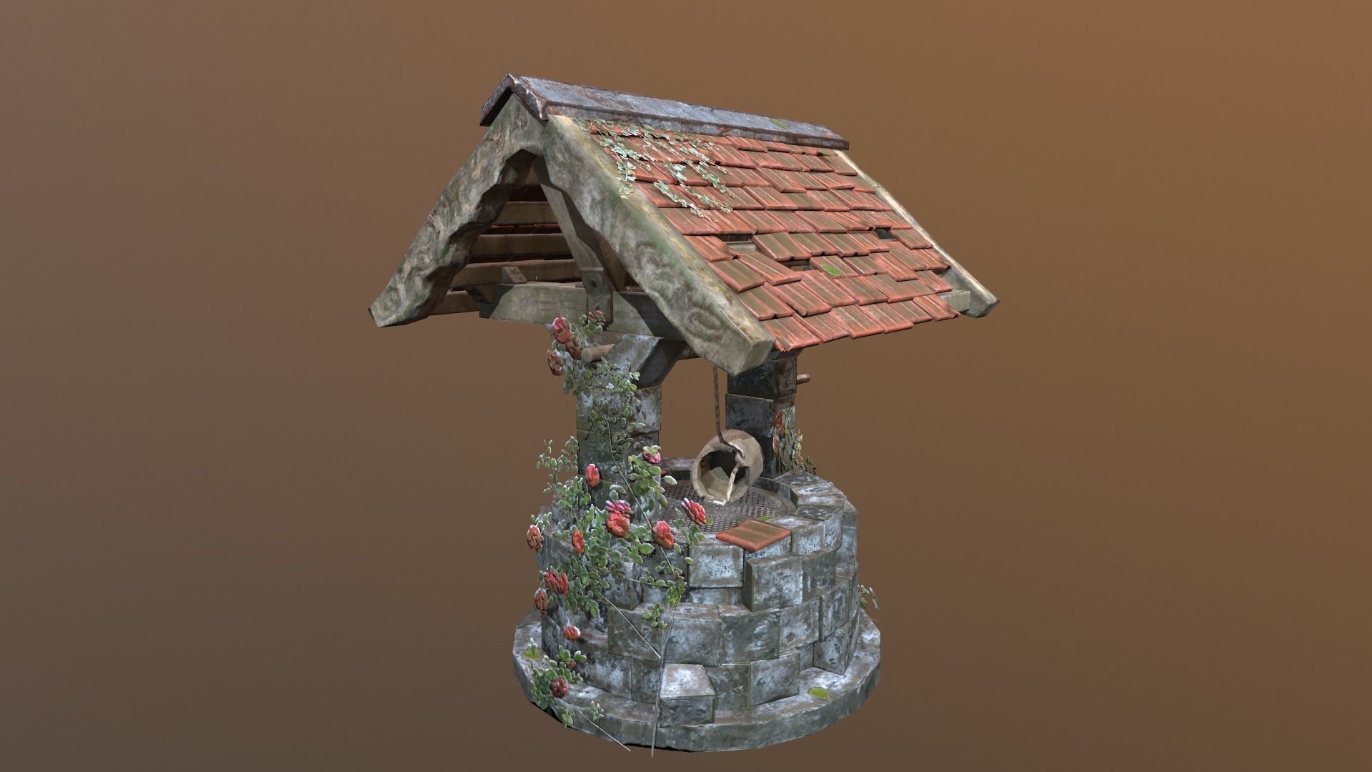 Ruined old Draw-well Low-poly 3D model_4