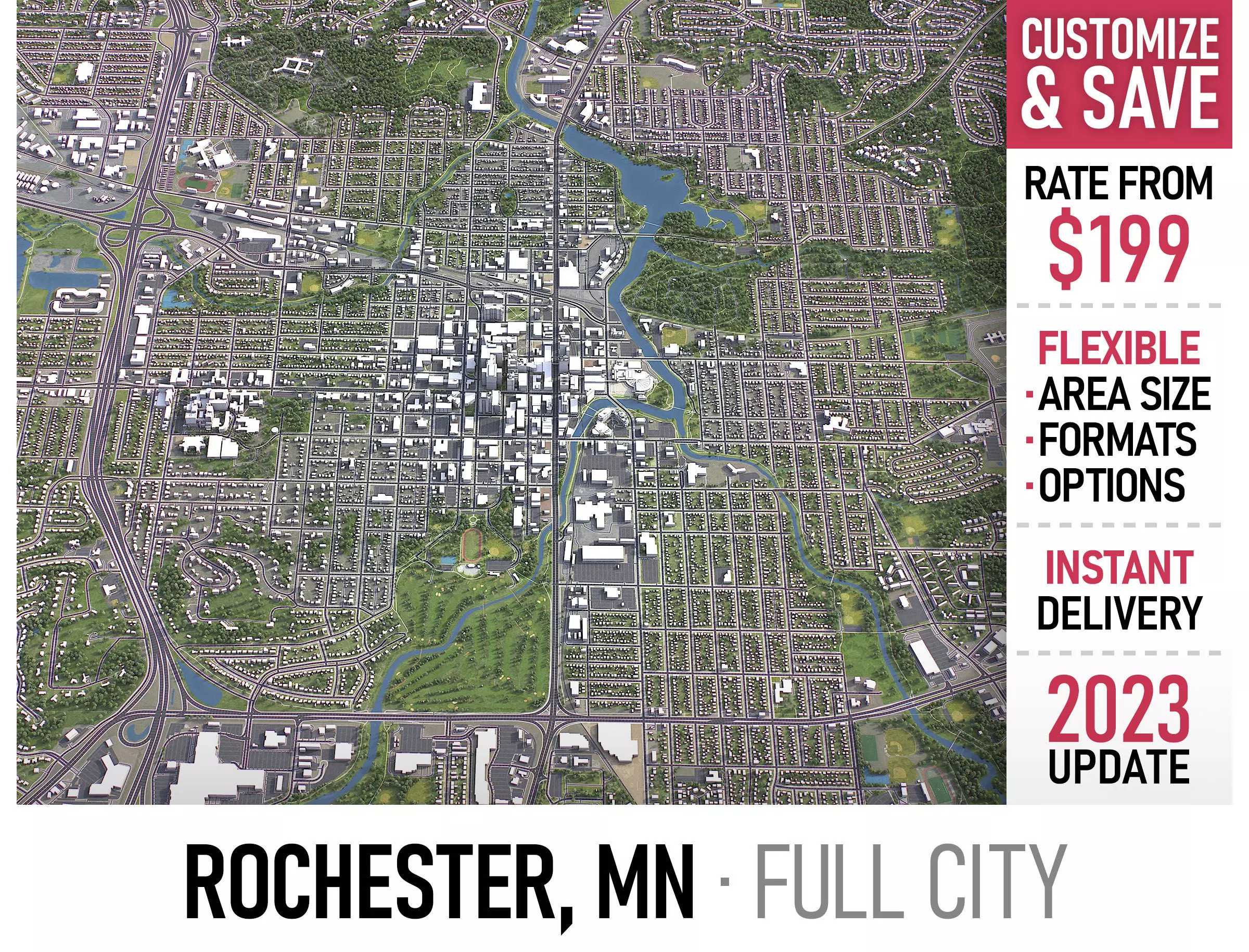 Rochester - 3D City Model Low-poly 3D model_0