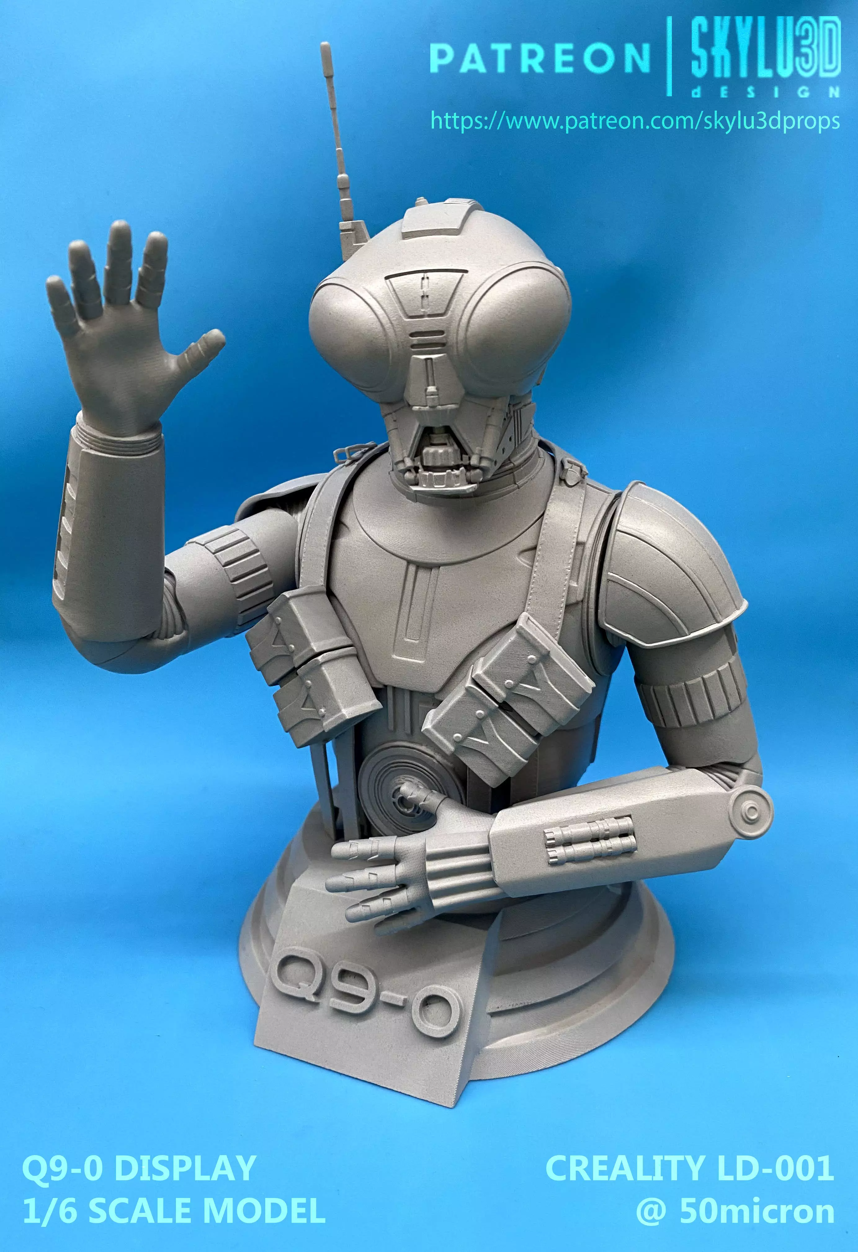 Q9-0 Bug Driod 12 inch Scale Bust Model- 3D print ready STL 3D print model_0