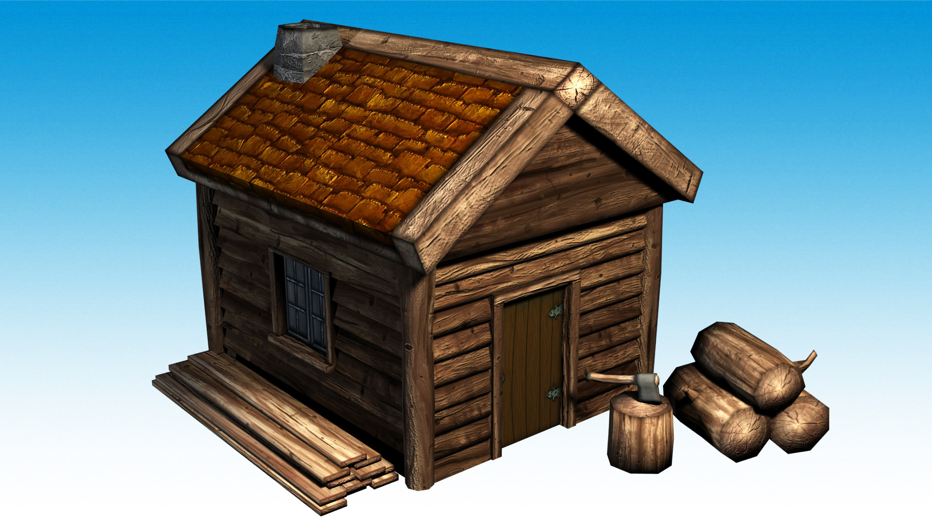 Lumber Jack Hut Low Poly 3D Model Game ready .max .obj .3ds .fbx .dxf