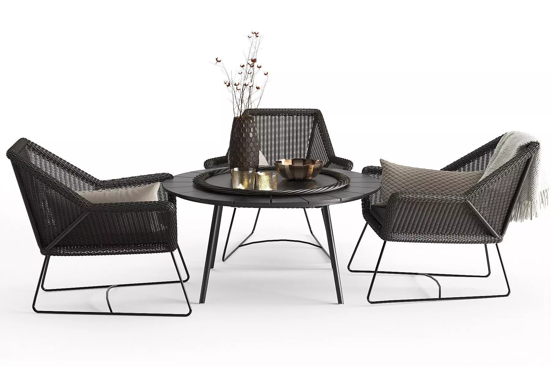 Modern Outdoor Braided Furnitures Set 3D model_0