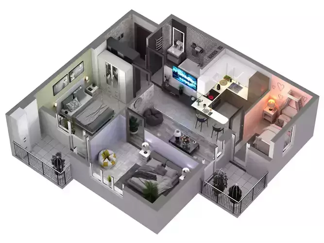 3D floor plans apartment  3D model