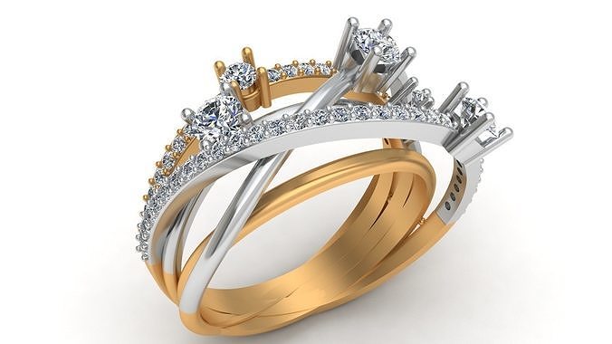 Abstract Fashion 5 Row Gold Ring 3D print model