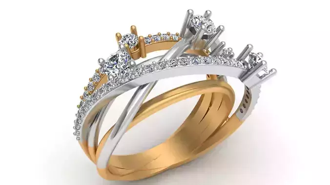 Abstract Fashion 5 Row Gold Ring 3D print model