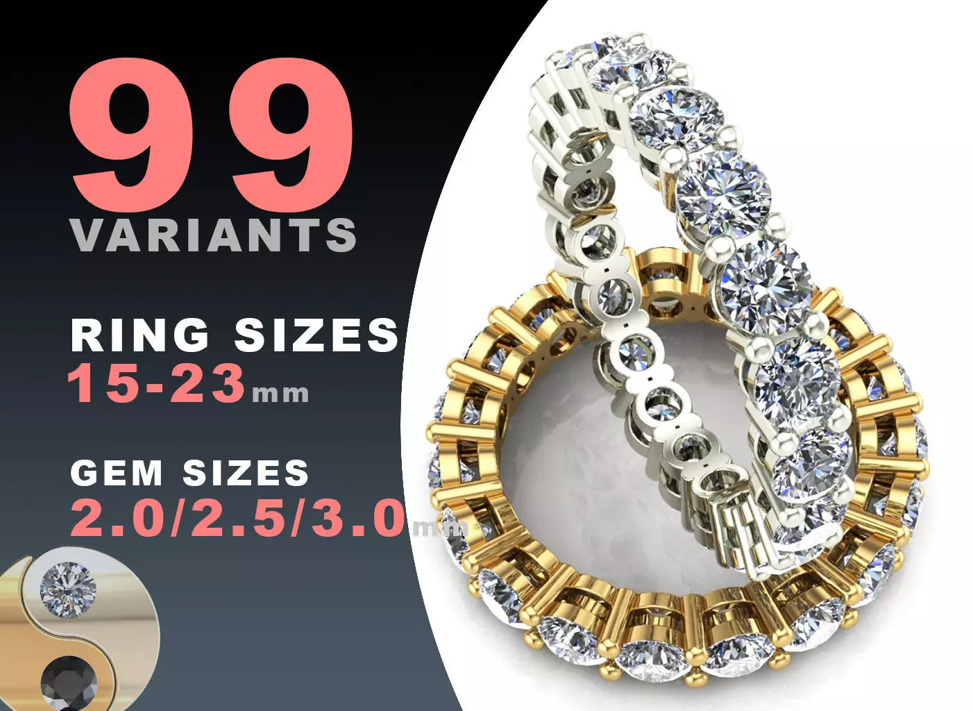 Eternity diamond rings set 3D print model_0