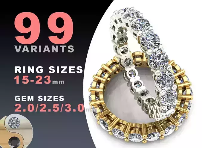 Eternity diamond rings set 3D print model Eternity diamond rings set 3D print model