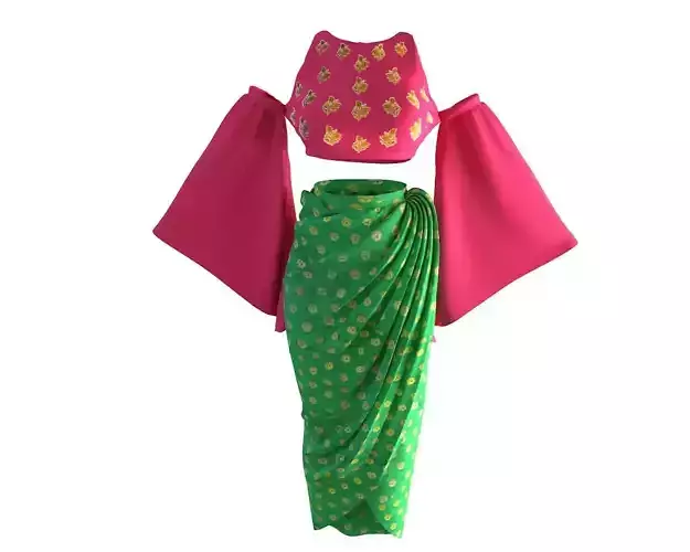 Stylish Designer Set of Angel Sleeve Top and Draped Skirt 3D model