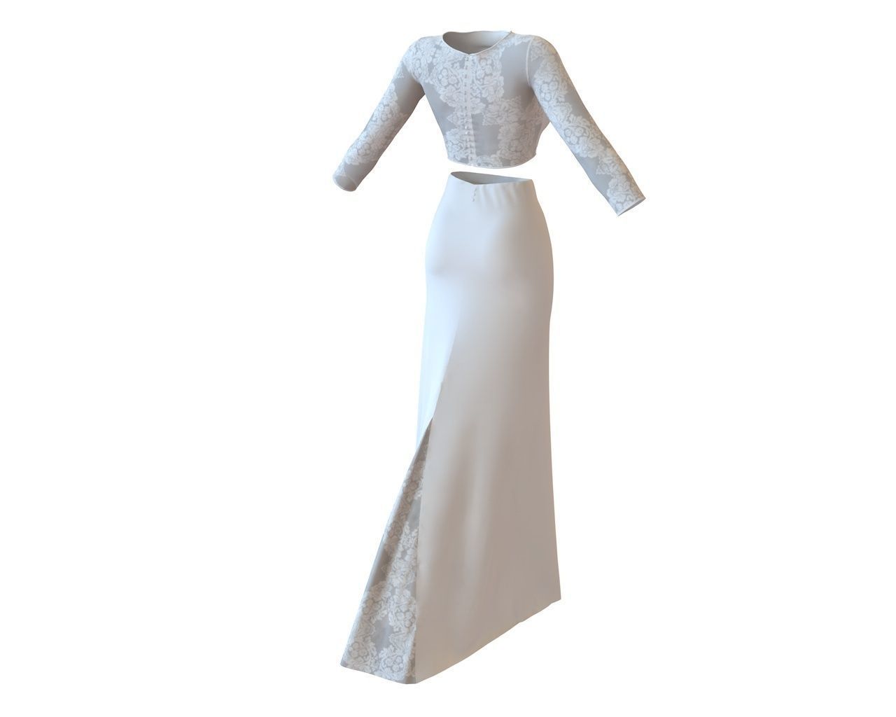 Stylish Designer Set of Wedding Dress Lace Top and Godet Skirt 3D model_5