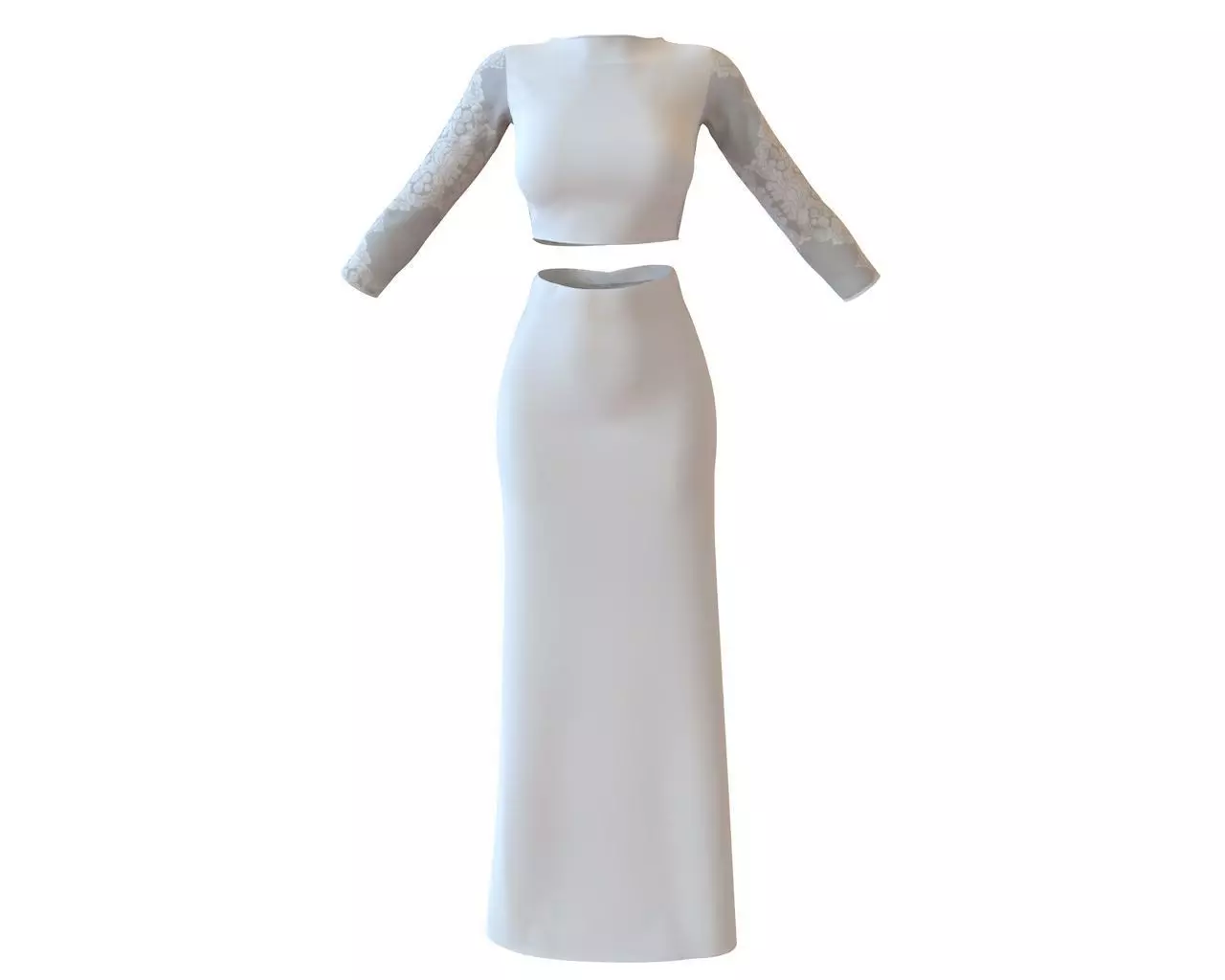 Stylish Designer Set of Wedding Dress Lace Top and Godet Skirt 3D model_0