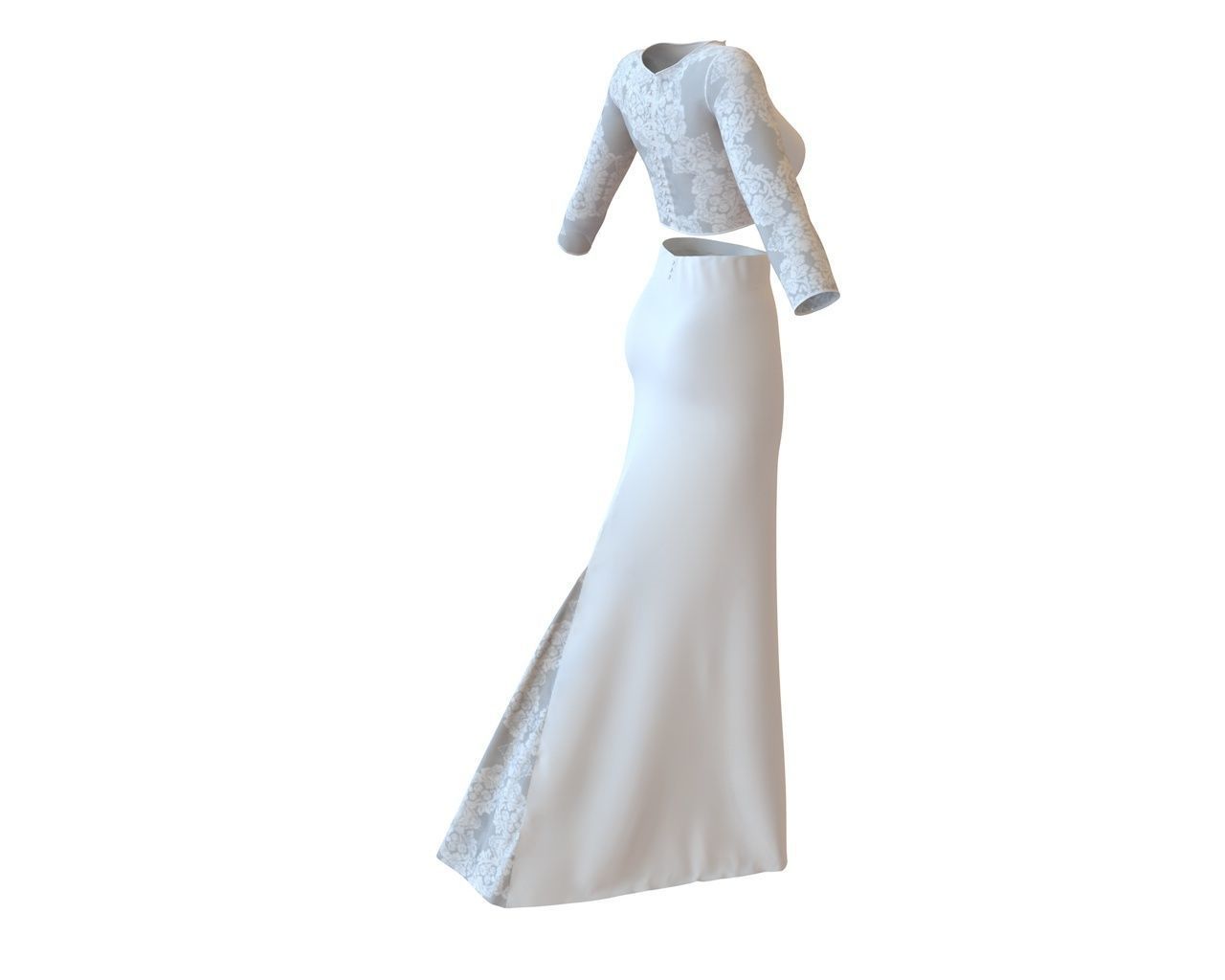 Stylish Designer Set of Wedding Dress Lace Top and Godet Skirt 3D model_4