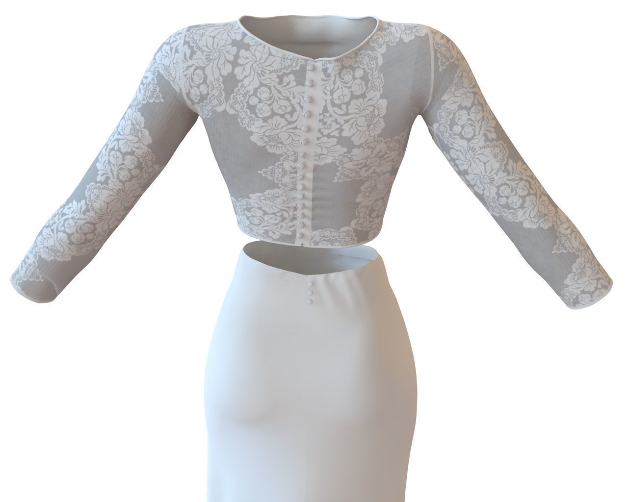 Stylish Designer Set of Wedding Dress Lace Top and Godet Skirt 3D model_8