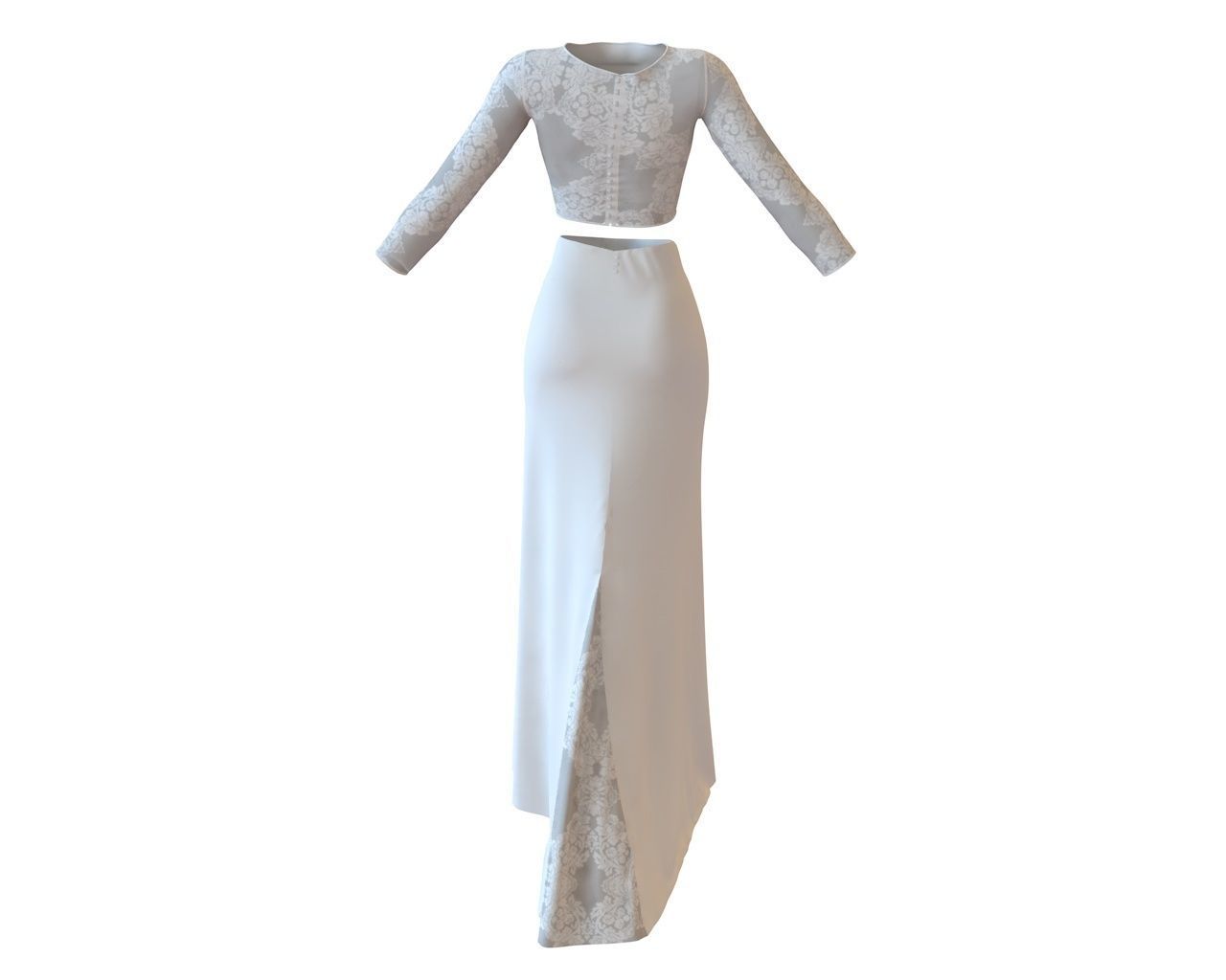 Stylish Designer Set of Wedding Dress Lace Top and Godet Skirt 3D model_6