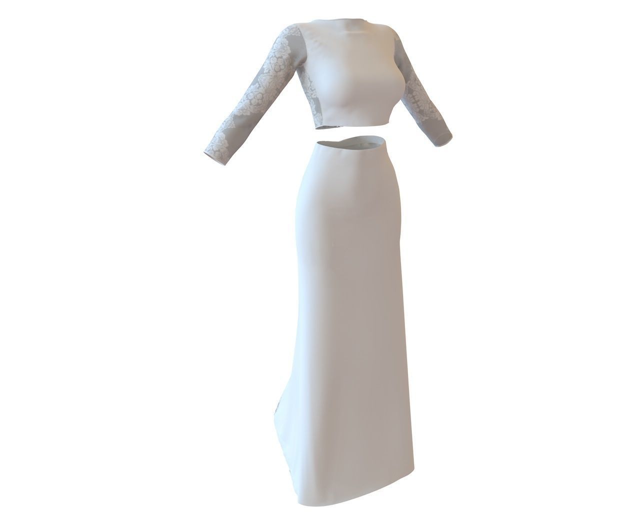 Stylish Designer Set of Wedding Dress Lace Top and Godet Skirt 3D model_1