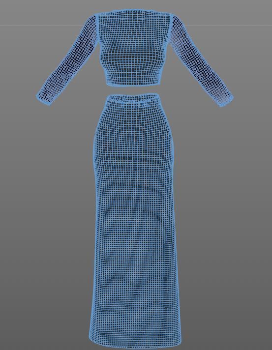 Stylish Designer Set of Wedding Dress Lace Top and Godet Skirt 3D model_11