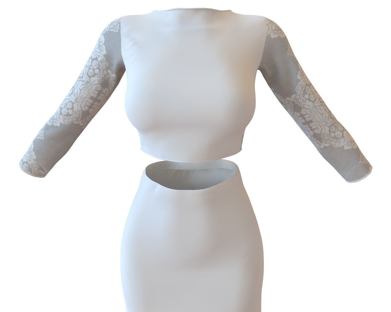 Stylish Designer Set of Wedding Dress Lace Top and Godet Skirt 3D model_7