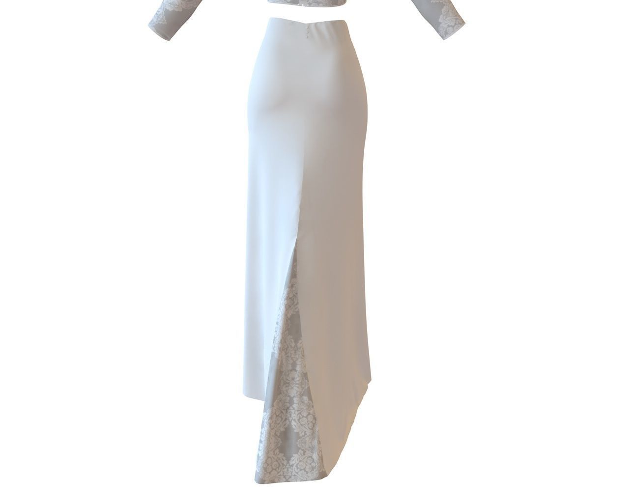 Stylish Designer Set of Wedding Dress Lace Top and Godet Skirt 3D model_10