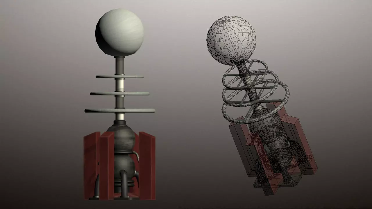 Tesla Coil Tower Low-poly 3D model_0