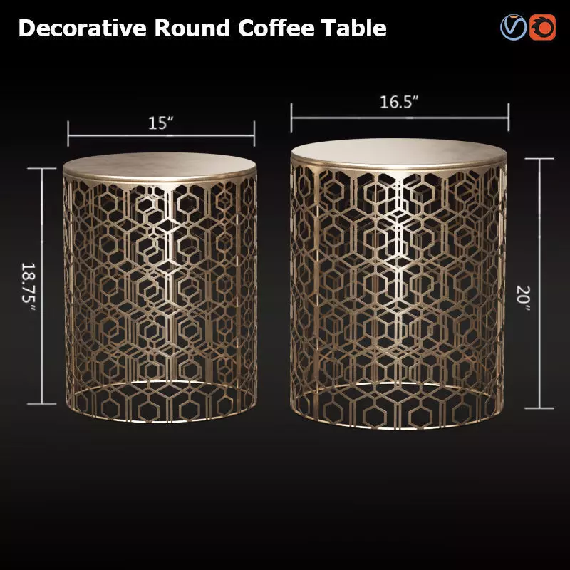 Adeco Decorative Nesting Round Side End Accent Coffee Table 3D model_0