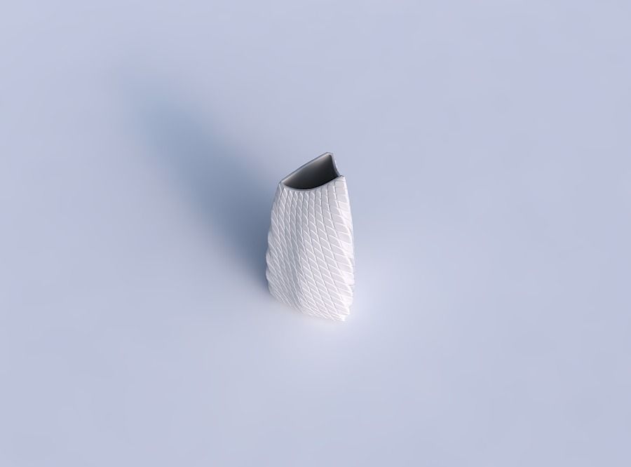 Vase curved tipping triangle 2 with twisted diagonal grid bulges 3D print model_1