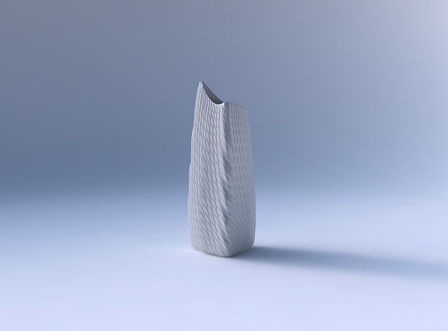 Vase curved tipping triangle 2 with twisted diagonal grid bulges 3D print model_4
