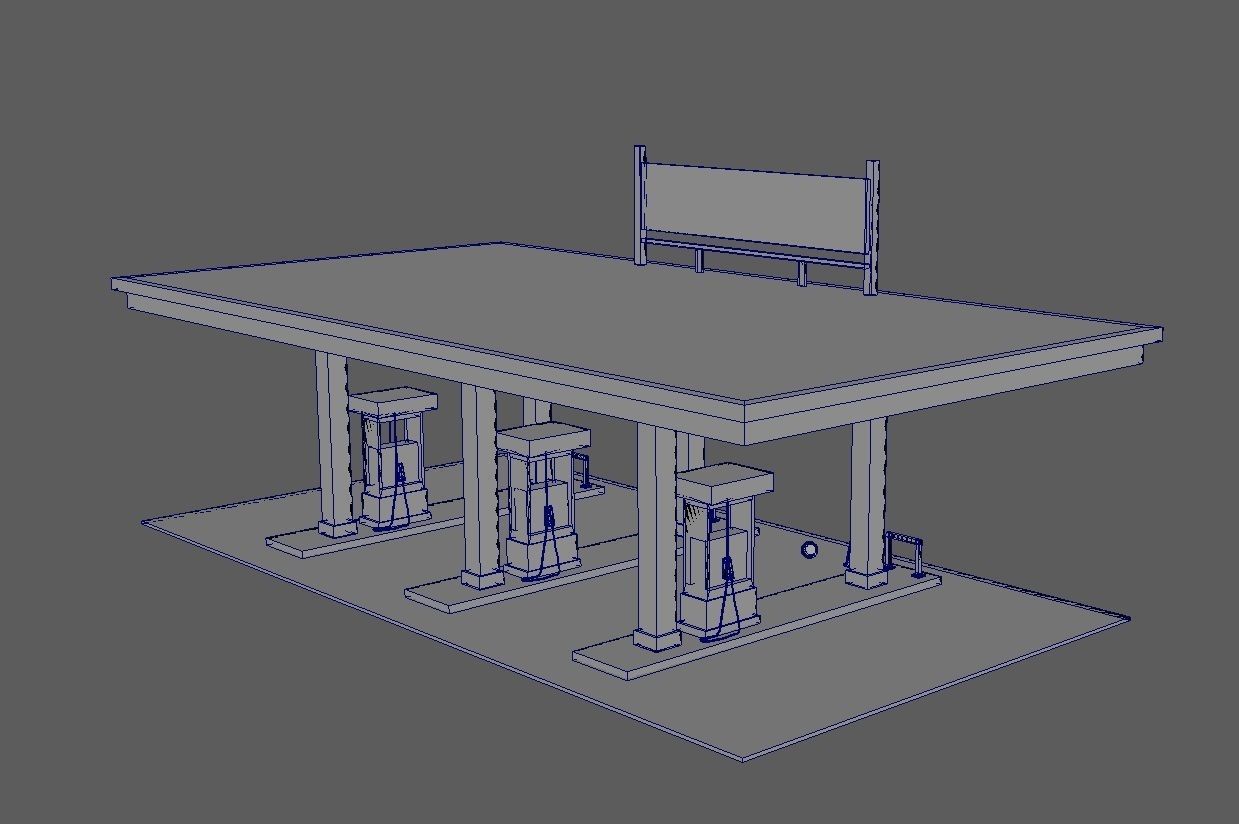 Gas Station Low-poly 3D model_9