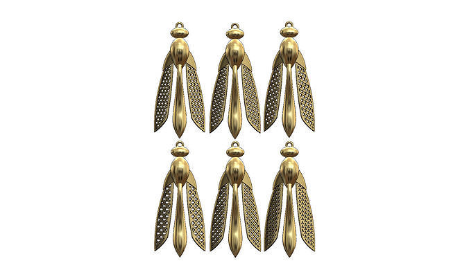Gold Wasp dragonfly pendants with moucharabieh motifs 3D print model