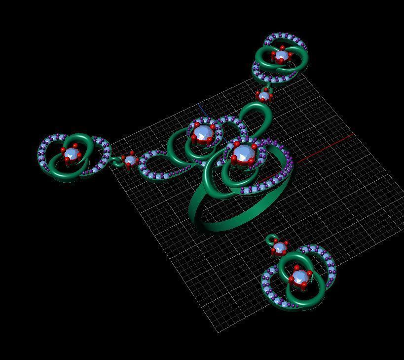 Gold Set necklace and earrings with diamonds 3D print model_3