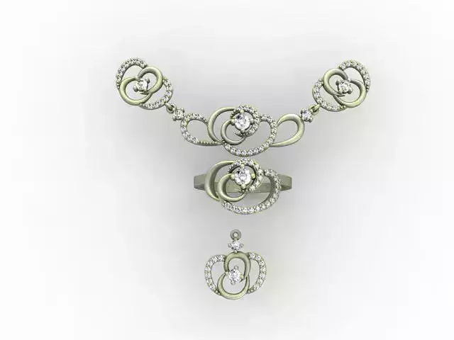 Gold Set necklace and earrings with diamonds