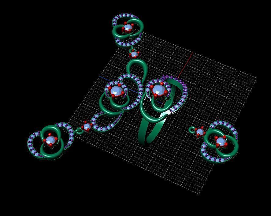 Gold Set necklace and earrings with diamonds 3D print model_4