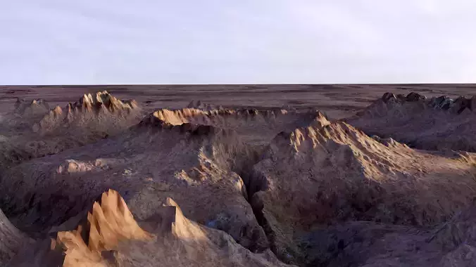 Crater desert landscape with rock formations