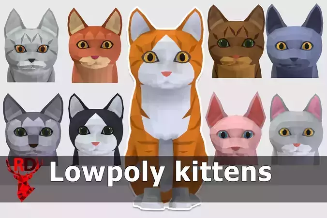 LowPoly Kittens Pack Low-poly 3D model