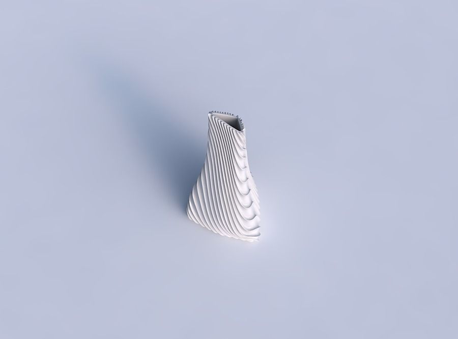 Vase grounded tilted triangle with wavy extruded lines 2 3D print model_1