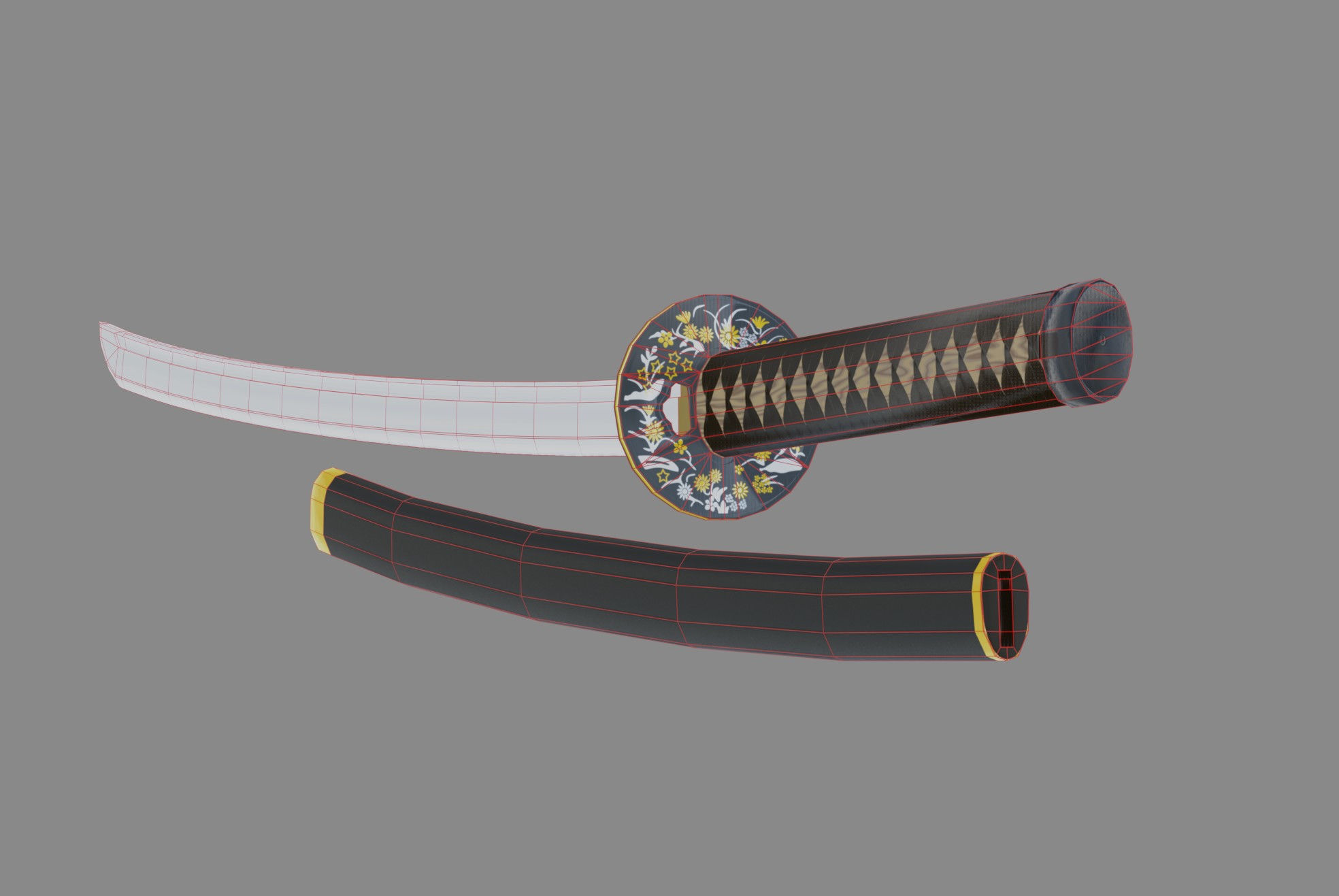Katana sword Low-poly 3D model_11