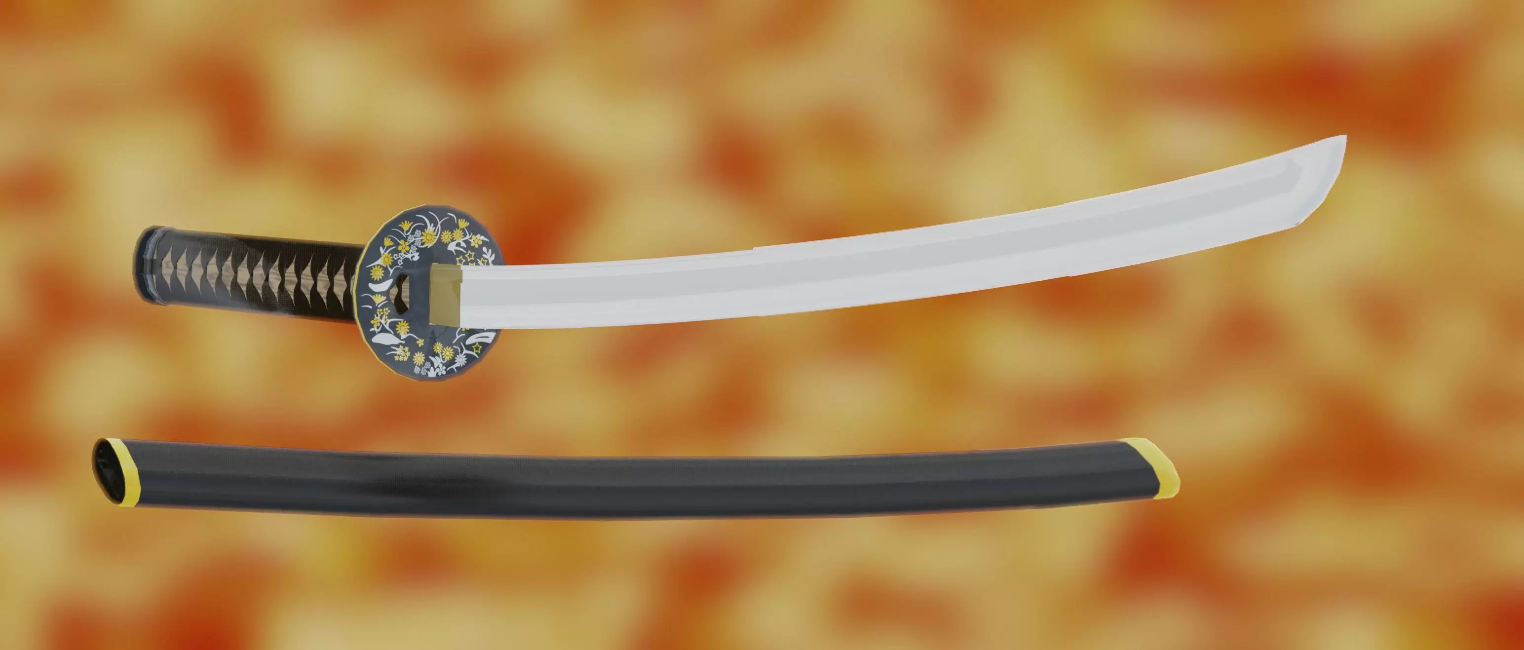 Katana sword Low-poly 3D model_0