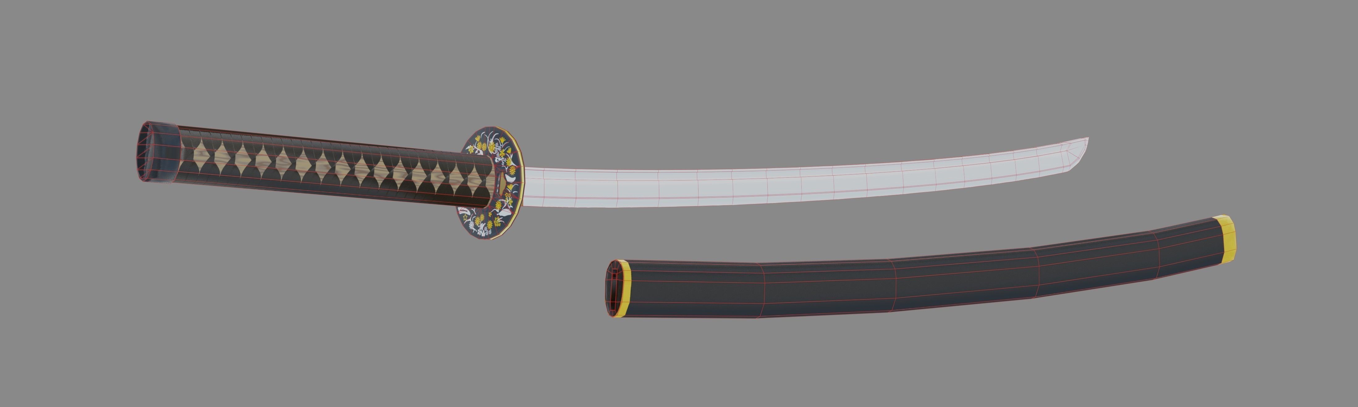 Katana sword Low-poly 3D model_12