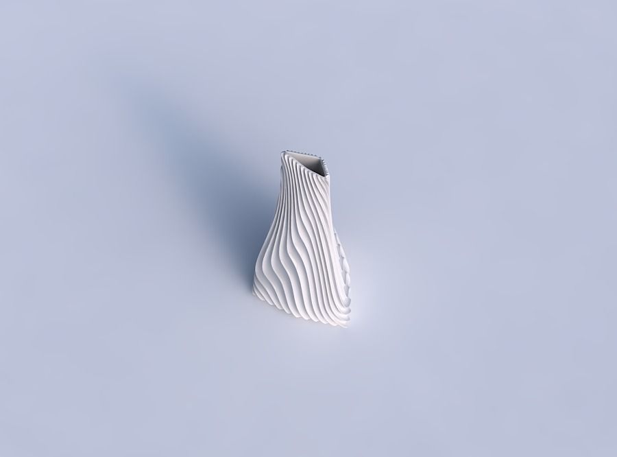 Vase grounded tilted triangle with wavy extruded lines 3 3D print model_1