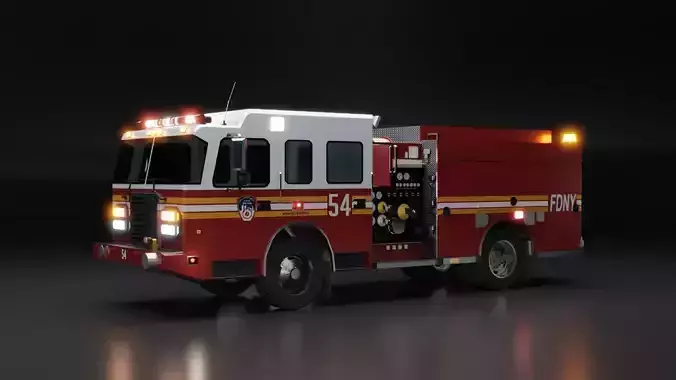 American Fire Engine Pumper low poly version