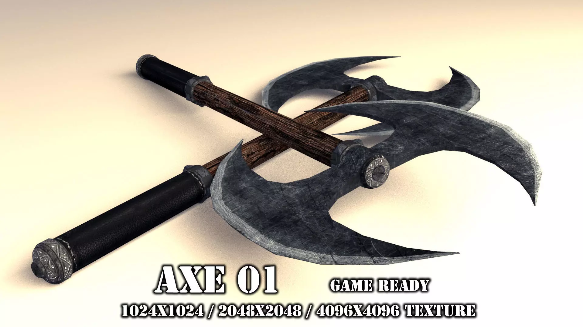 Two Handed Axe 01 Low-poly 3D model_0