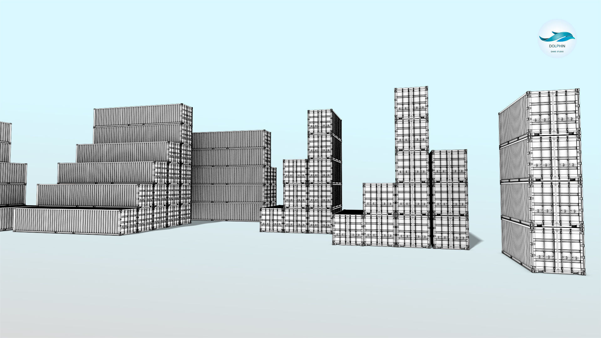 48 shipping containers Set Low-poly 3D model_11