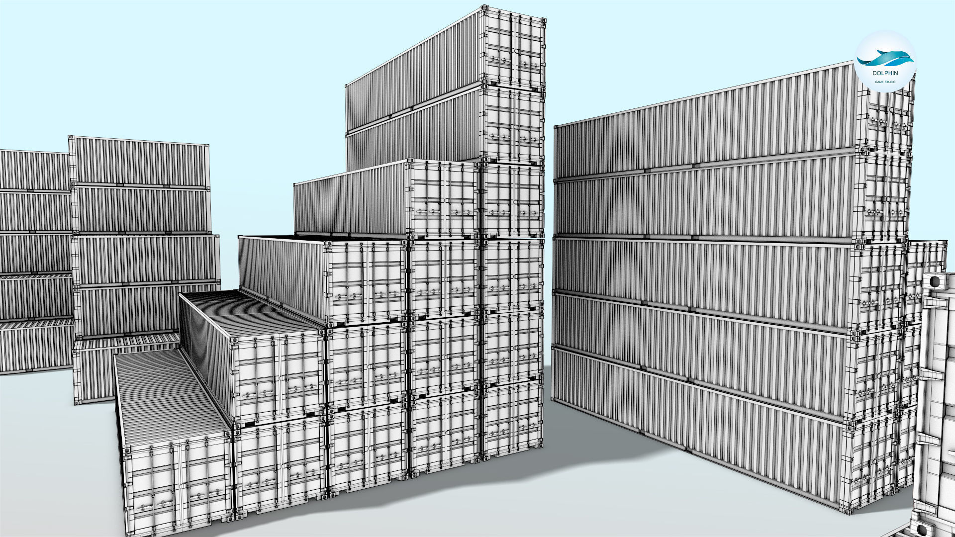 48 shipping containers Set Low-poly 3D model_15
