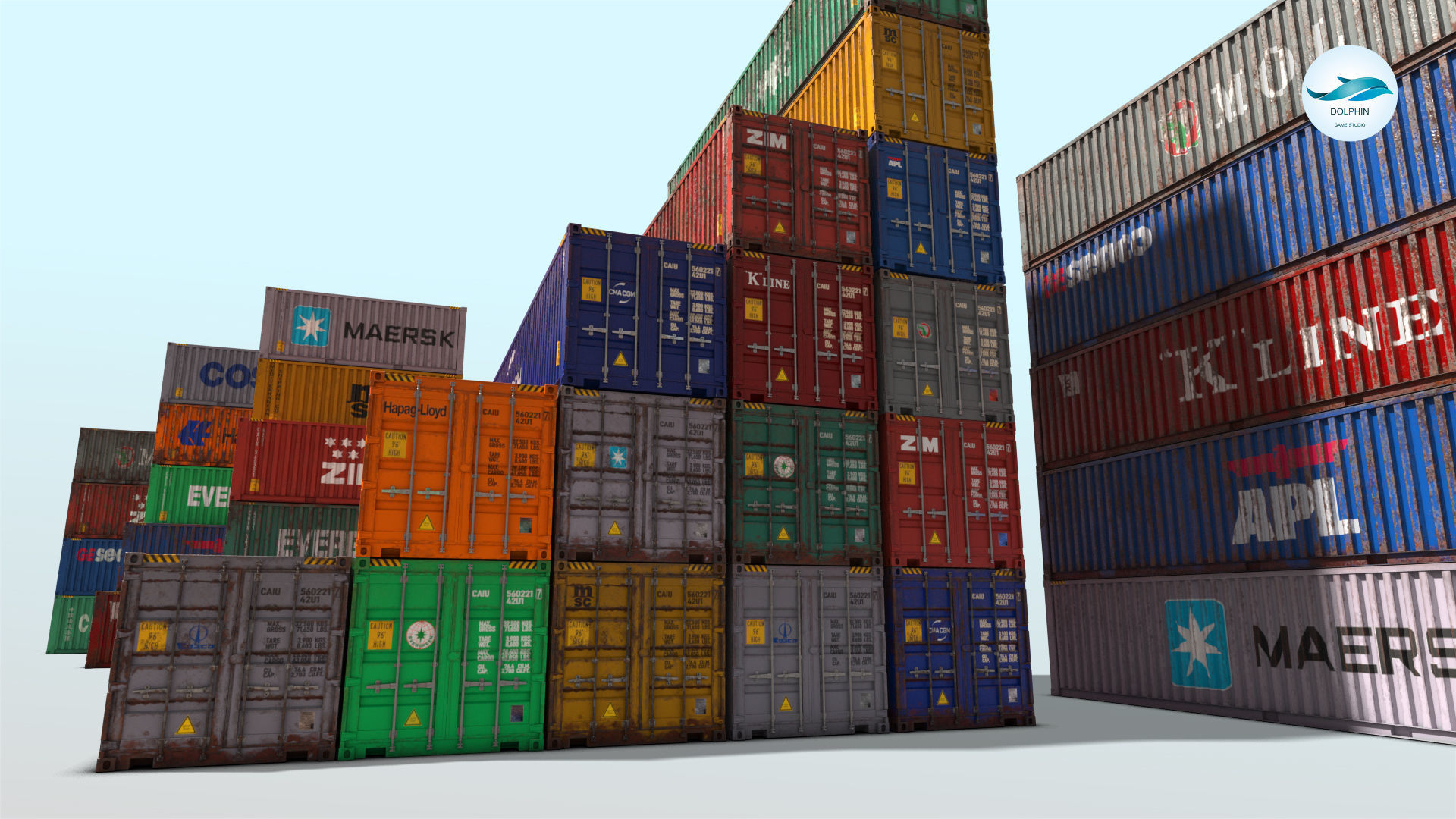 48 shipping containers Set Low-poly 3D model_6