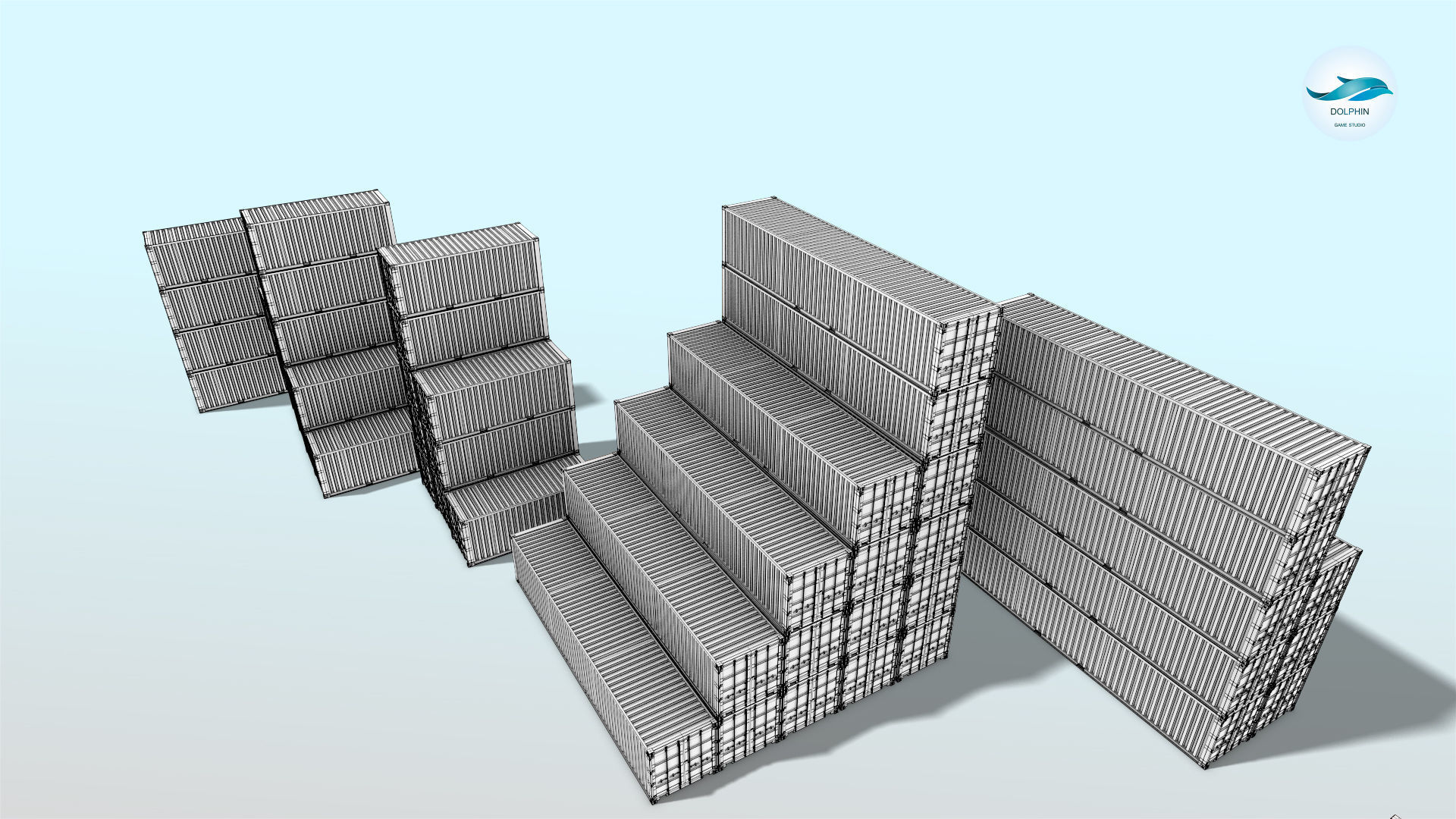 48 shipping containers Set Low-poly 3D model_19
