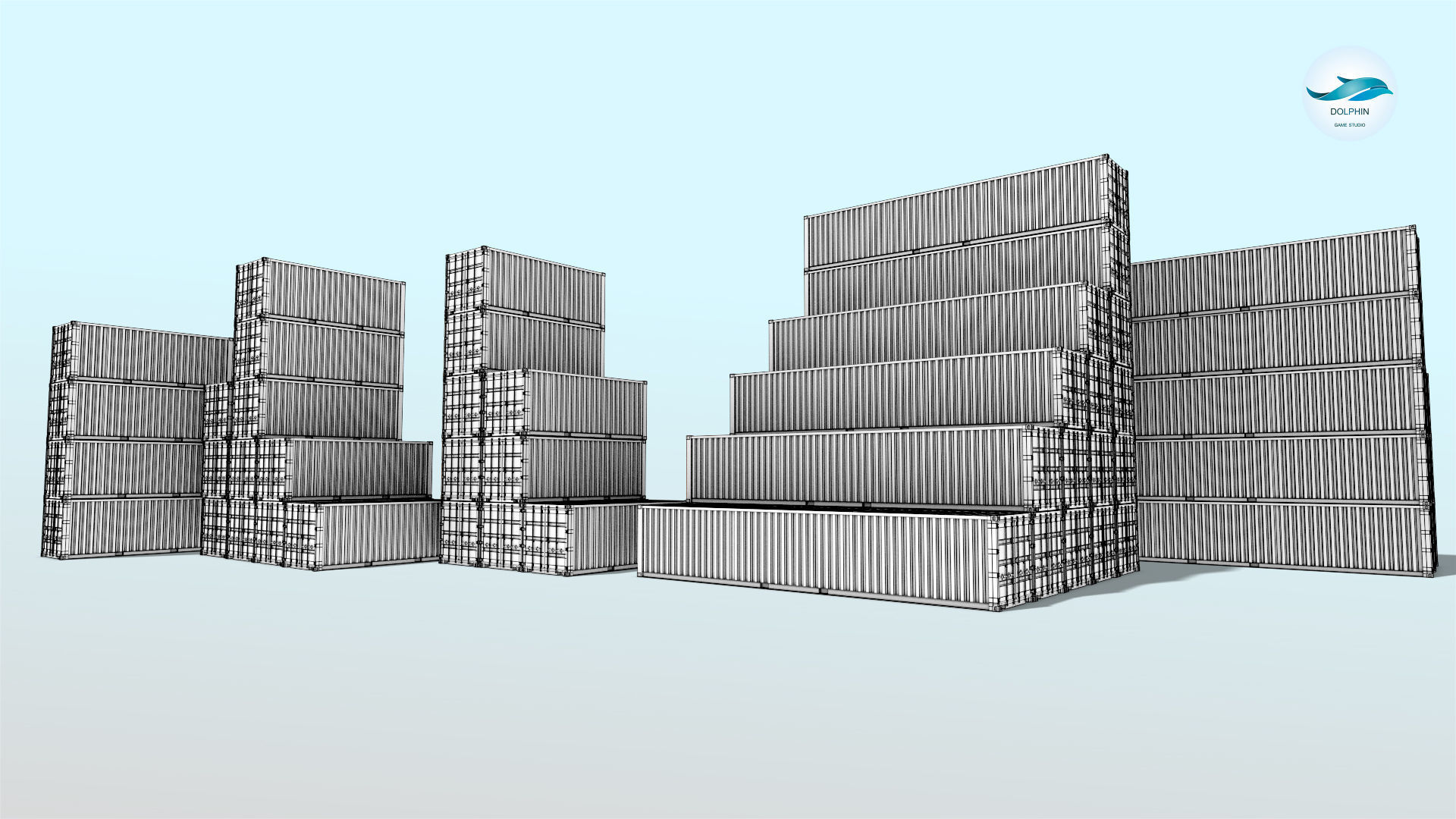 48 shipping containers Set Low-poly 3D model_10